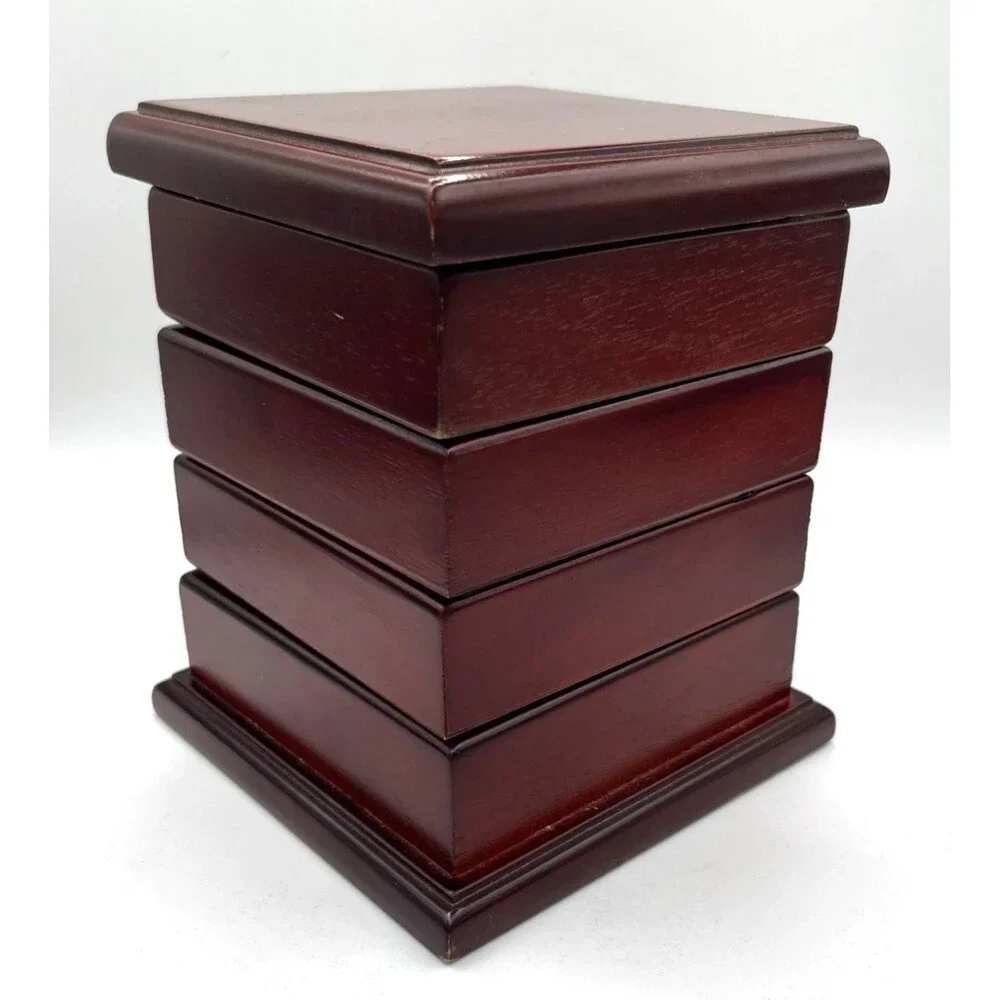 Vintage Swivel Tiered Wooden Jewelry Box Organizer Flex Zorb Anti Tarnish Lining